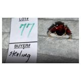 Sterling garnet 3-stone ring
