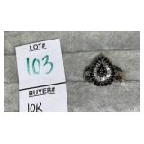10k black & white diamond cluster ring 1ct tw