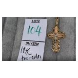 14k tri-color gold crucifix pendant