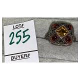 Sterling garnet citrine & marcasite ring