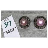 Sterling pink mabe pearl clip earrings