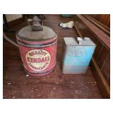Vintage Kendall 5 gal can & blue club oil can