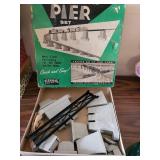 HO Gauge pier & 2 classic street cars not