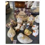 Lot of bunny and duck figurines and Easter plate