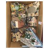 Box lot of garden decor and musical birdhouse