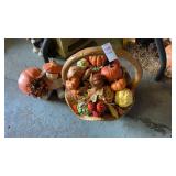 Ceramic Pumpkin Basket and Figurine