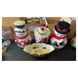 Lot of Christmas Cookie Jars and Decor