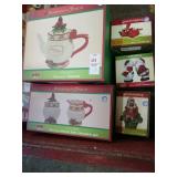 Cracker Barrel Christmas lot teapot, cream sugar,