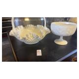 Vintage Fenton white milk glass basket and