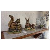 Set of Squirrel Statues and Owl