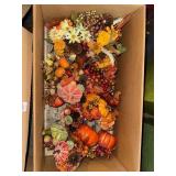 Box lot of fall faux floral decor
