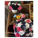 Lot of faux flowers and vases