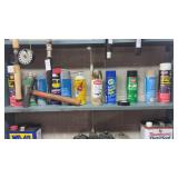 Shelf lot of assorted sprays and fluids with