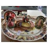 Turkey platter, candle holders, season shaker and