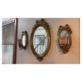 Gold Tone Wall Mirror & Sconces Set