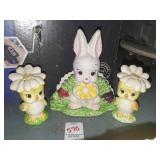 Lefton chick S&P shakers and bunny napkin holder