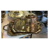 E.P. Brass Ice Bucket and 2 Plated Serving Trays
