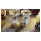 2 Pillar Style Candleholders and 2 glass