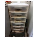 Plastic storage unit with contents 26" tall 13"