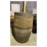 Rustic reclaimed wooden whiskey barrel