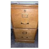 Vintage two-tier oak filing cabinet with key