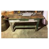 Vintage industrial wood work bench table with Red