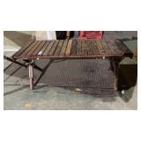Vintage wood flat roll top MCM folding bench