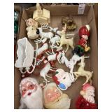 Flat of vintage santa face ornaments, reindeer