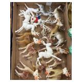 Flat of vintage plastic reeindeer figurines