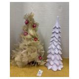 Vintage foam feather tree with bulbs and ceramic