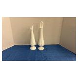 2 Fenton white milk glass hobnail swung bud