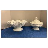Fenton White Milk Glass Hobnail Pedestal Lidded