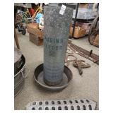 Vintage galvanized Purina feeder and chicken