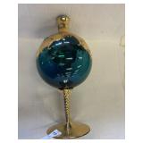 Vintage teal & gold glass decanter or pedestal