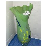 Vintage hand blown art glass vase with a ruffled