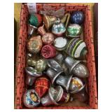 Flat of vintage hand blown glass ornaments and