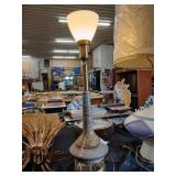 Vintage MCM striped ceramic torchiere table lamp