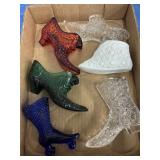 Vintage Pressed glass slipper figurines