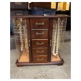 Wooden tabletop jewelry armoire with costume