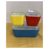 Set of 3 vintage Pyrex primary color refrigerator