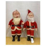 Two vintage rubber and plastic faced santa felt