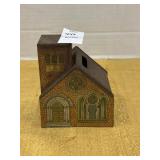 Vintage tin lithograph church coin bank made by