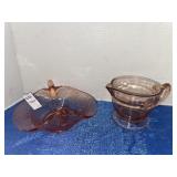 2 vintage pink depression glass bowl with bird &