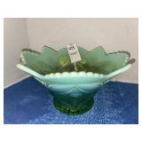 Vintage green opalescent glass bowl - 7 inches
