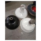Lot of 3 industrial light fixtures and shade