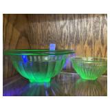 2 Vintage Green Uranium Depression ribbed Glass