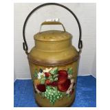 Vintage tole-painted / signed metal milk can - 16