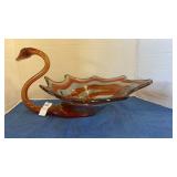 Vintage hand-blown art glass swan bowl or planter