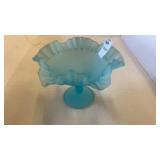 Vintage blue satin glass compote or pedestal