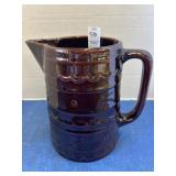 Vintage oven proof brown glaze stoneware pitcher